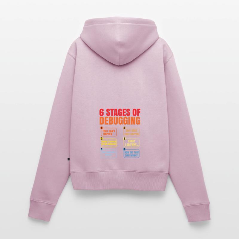 6 Stages Of Debugging Coder Programmer Software De Frauen Premium Bio Zip Hoodie