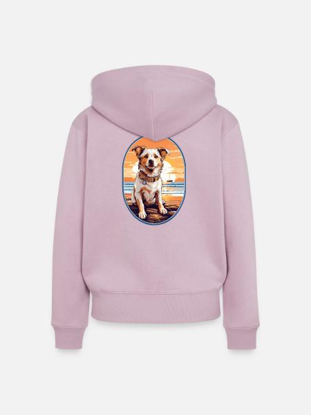 Hund am Strand - Frauen Premium Bio Zip Hoodie - Altrosa