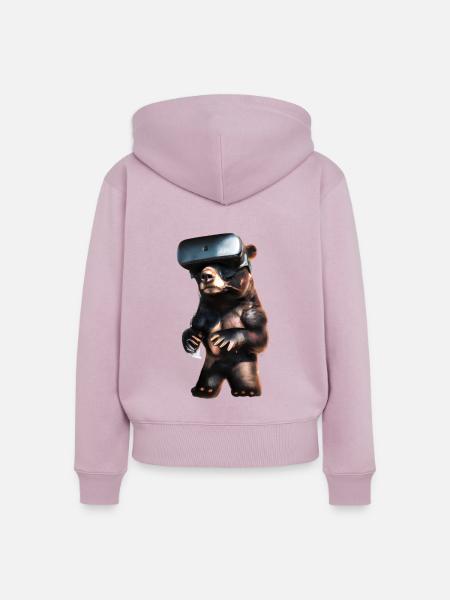 Bär mit Virtual Reality Headset - Frauen Premium Bio Zip Hoodie - Altrosa