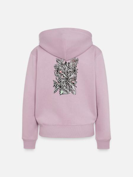 Schwarz-Weiß Blättermuster mit Akzenten - Frauen Premium Bio Zip Hoodie - Altrosa