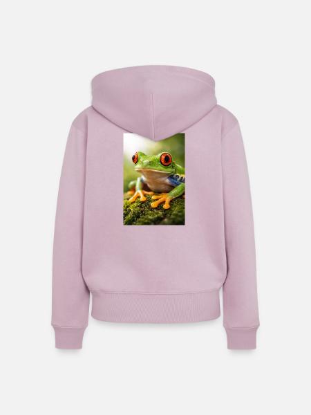 Grüner Frosch mit Sonnenscheinaugen - Frauen Premium Bio Zip Hoodie - Altrosa