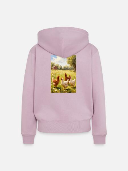 Weidehühner im sonnenbeschienenen Feld - Frauen Premium Bio Zip Hoodie - Altrosa