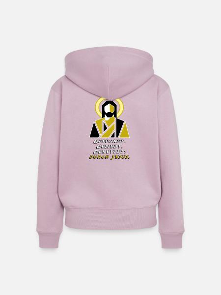 Gerettet durch Jesus  - Frauen Premium Bio Zip Hoodie - Altrosa