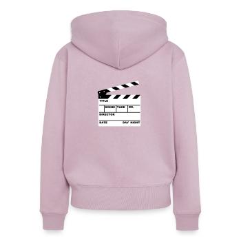 clap de film - Sweat à capuche zippé Premium bio Femme - rose poudré - Dos - Julia (174cm)