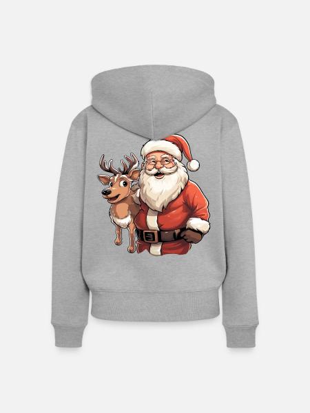 Weihnachtsmann mit renntier - Frauen Premium Bio Zip Hoodie - Grau meliert