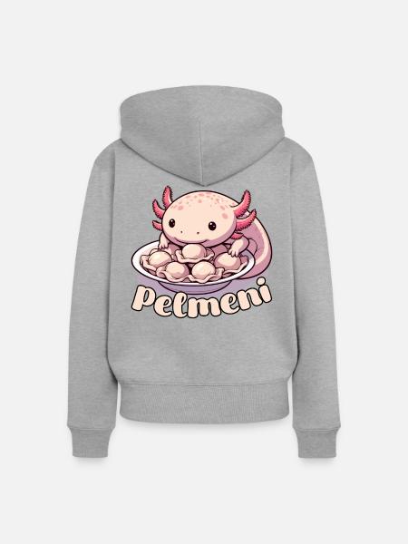 Axolotl Pelmeni süß Geschenk - Frauen Premium Bio Zip Hoodie - Grau meliert