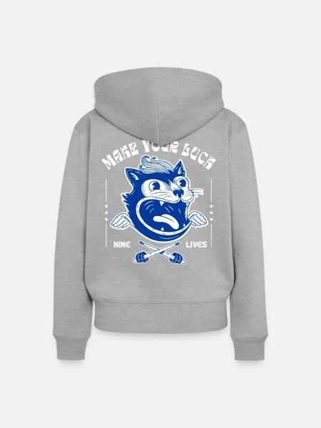 Make Your Luck – Wildes Katzenmotiv - Frauen Premium Bio Zip Hoodie - Grau meliert