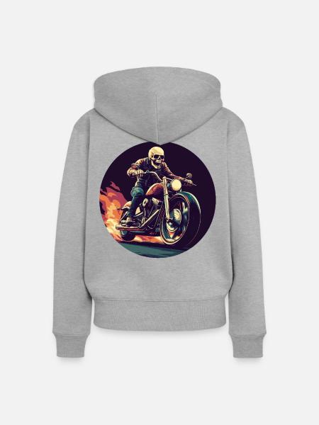 Skelett auf Motorrad Flammen - Frauen Premium Bio Zip Hoodie - Grau meliert