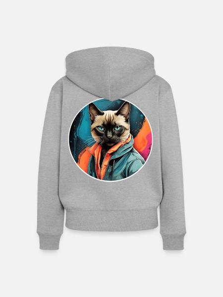 Siamkatze - Frauen Premium Bio Zip Hoodie - Grau meliert