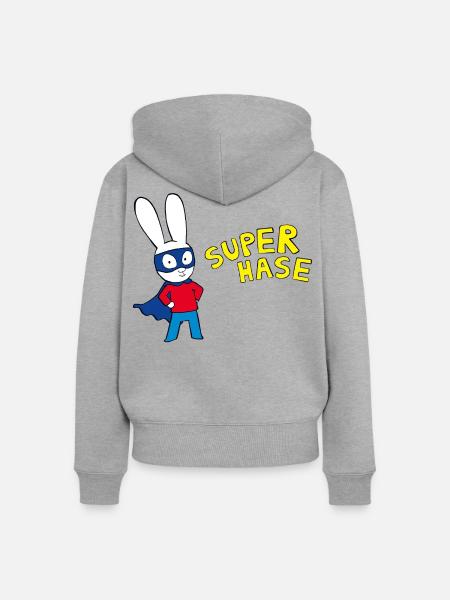 Simon Superhase Im Superheldenanzug Mit Schriftzug - Frauen Premium Bio Zip Hoodie - Grau meliert