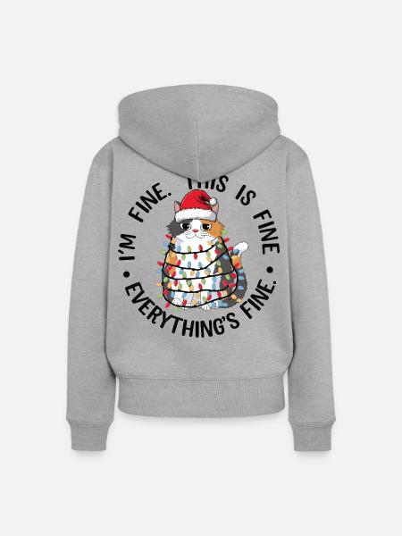 Katzengirlande und Weihnachtshut - Frauen Premium Bio Zip Hoodie - Grau meliert