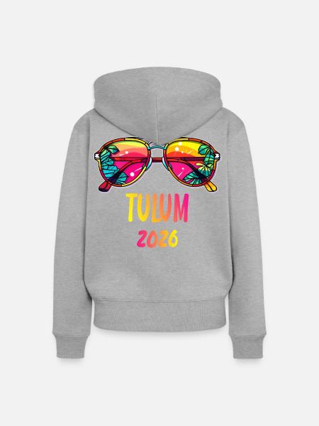 Tulum 2026 Sonnenbrillen Tropen - Frauen Premium Bio Zip Hoodie - Grau meliert