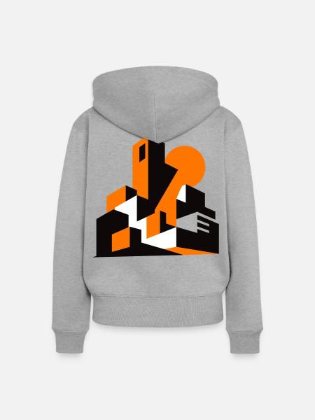 Geometrische Stadtsilhouette Orange - Frauen Premium Bio Zip Hoodie - Grau meliert