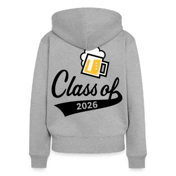 Promotion 2026 (Promotion diplômée / Bière / 3C POS) - Sweat à capuche zippé Premium bio Femme - gris chiné - Dos - Selfina (174cm)