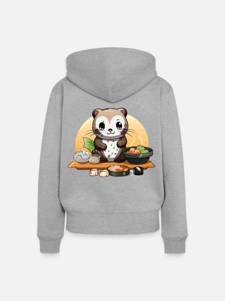 Otter Sushi Fest - Frauen Premium Bio Zip Hoodie - Grau meliert