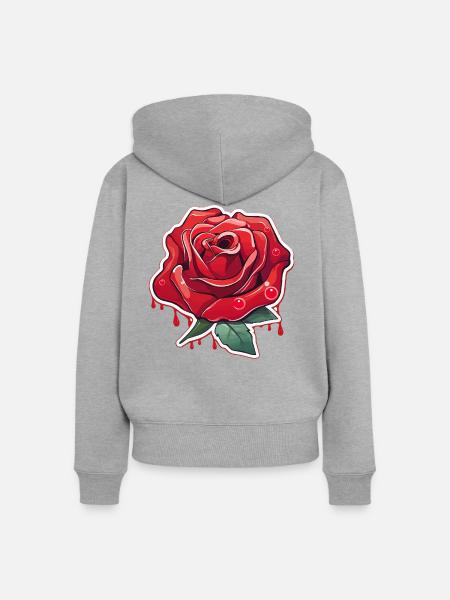 Blutrote Rose Tattoo Stil - Frauen Premium Bio Zip Hoodie - Grau meliert