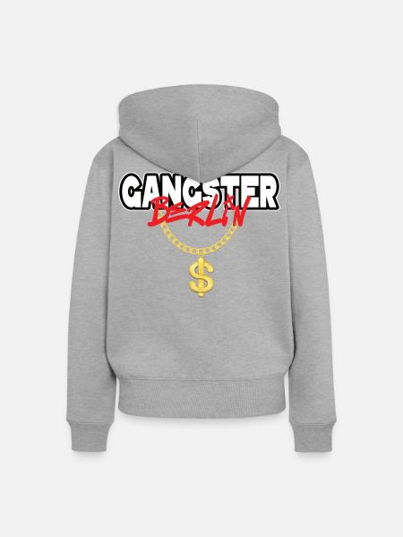 Gangster_Berlin_mit_Goldkette - Frauen Premium Bio Zip Hoodie - Grau meliert