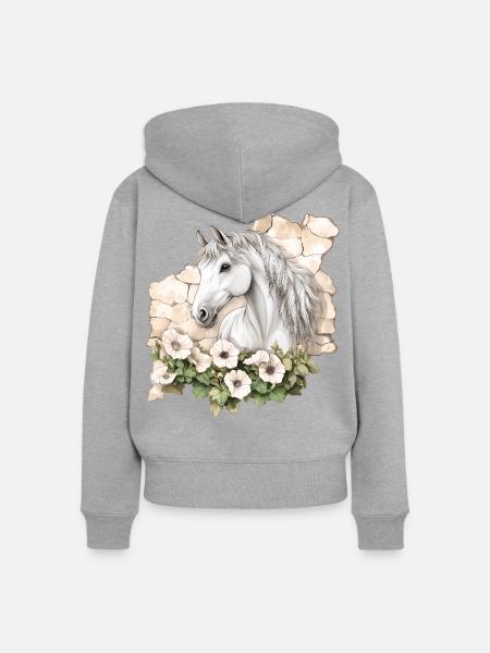 Pferd - Frauen Premium Bio Zip Hoodie - Grau meliert