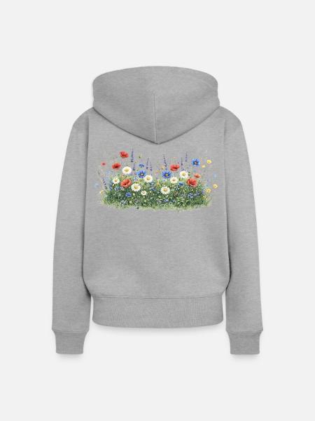 Bunte Wildblumenwiese mit Margeriten - Frauen Premium Bio Zip Hoodie - Grau meliert