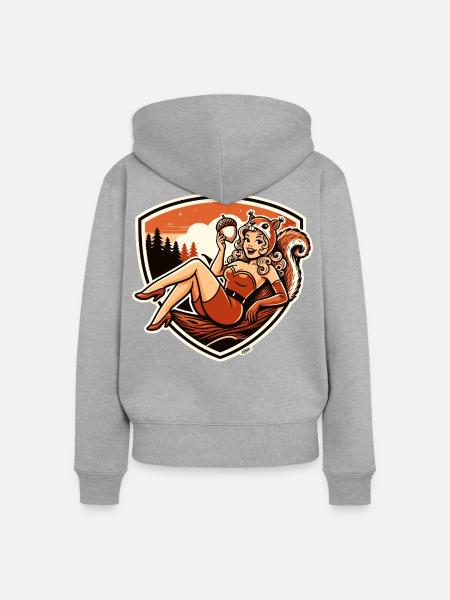 Retro Pinup Fuchsholz-Charme - Frauen Premium Bio Zip Hoodie - Grau meliert