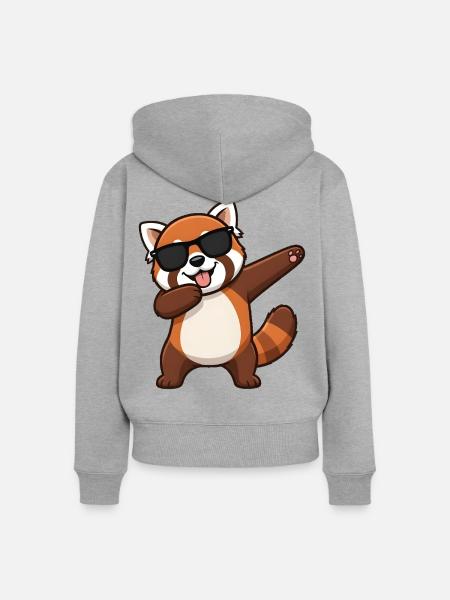Dabbing Roter Panda - Frauen Premium Bio Zip Hoodie - Grau meliert