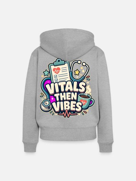 VITALS THEN VIBES Nickerchen - Frauen Premium Bio Zip Hoodie - Grau meliert