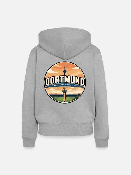 Retro Dortmund U-Tower Reiseabzeichen - Frauen Premium Bio Zip Hoodie - Grau meliert