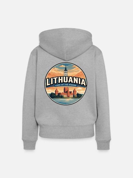 Retro Litauen Trakai Burgabzeichen - Frauen Premium Bio Zip Hoodie - Grau meliert