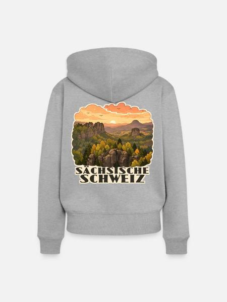 Sächsische Schweiz - Frauen Premium Bio Zip Hoodie - Grau meliert