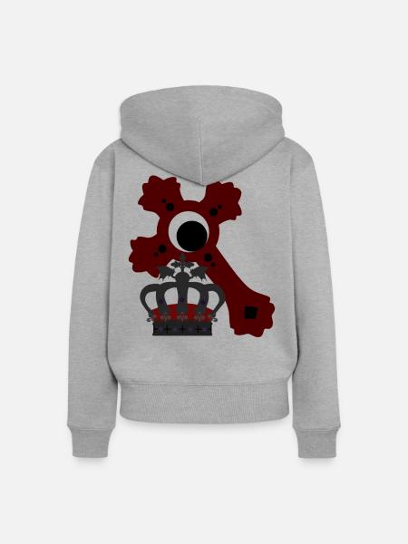 Königskrone und rotes gothic kreuz - Frauen Premium Bio Zip Hoodie - Grau meliert
