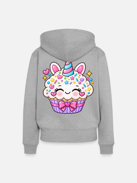 Pastell-Einhorn-Cupcake-Illustration - Frauen Premium Bio Zip Hoodie - Grau meliert