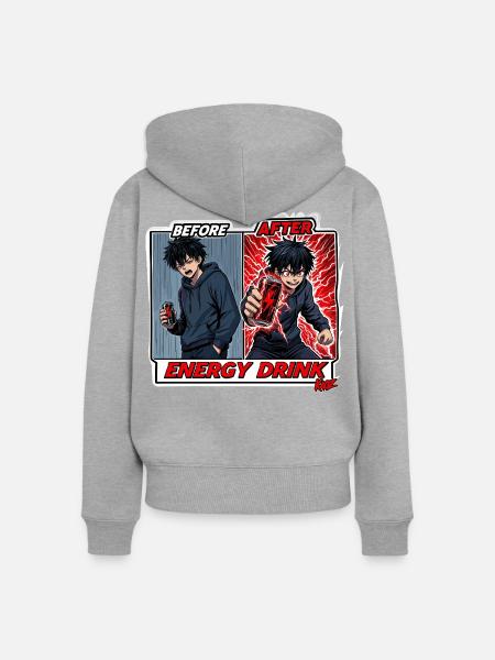 Vorher Nachher Energie-Drink Comic - Frauen Premium Bio Zip Hoodie - Grau meliert