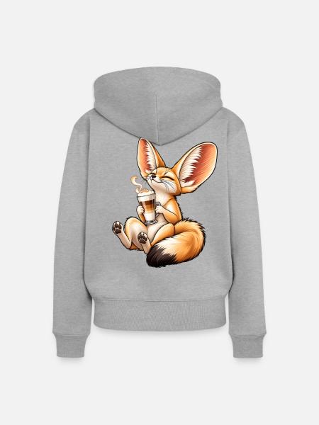 Süßer Fennek mit Latte Macchiato - Frauen Premium Bio Zip Hoodie - Grau meliert