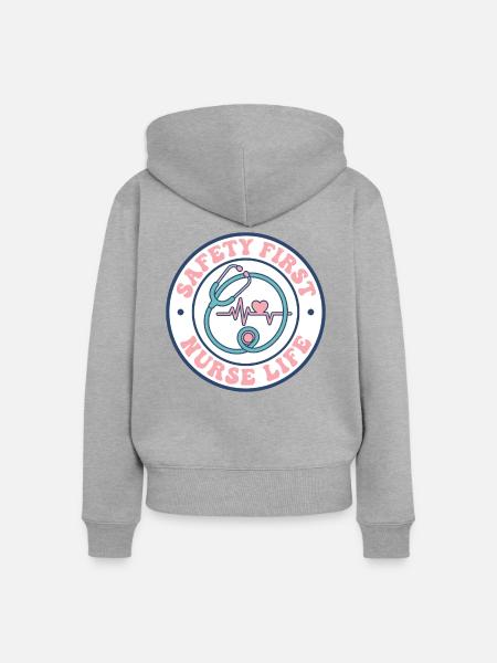 Nurse Life Safety First Retro-Stethoskop-Geschenk - Frauen Premium Bio Zip Hoodie - Grau meliert