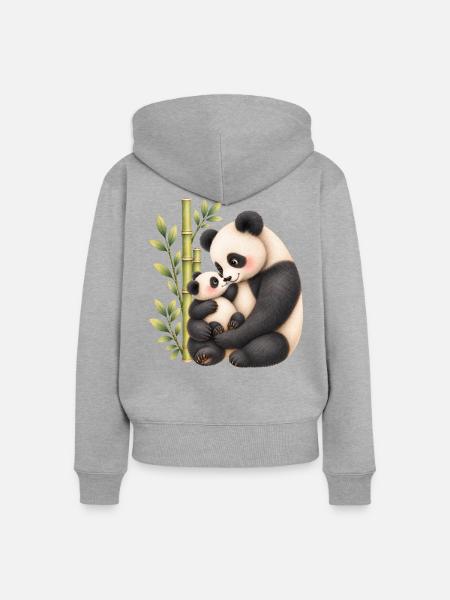 Panda-Zärtlichkeit – Mama und ihr Junges - Frauen Premium Bio Zip Hoodie - Grau meliert