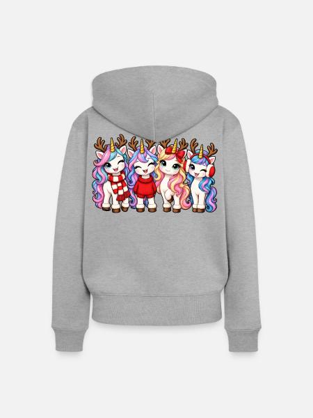 Weihnachts-Einhörner mit Rentiergeweih - Frauen Premium Bio Zip Hoodie - Grau meliert