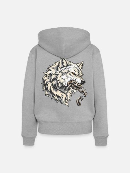 Fenrir Wolf mit gebrochenen Ketten - Frauen Premium Bio Zip Hoodie - Grau meliert