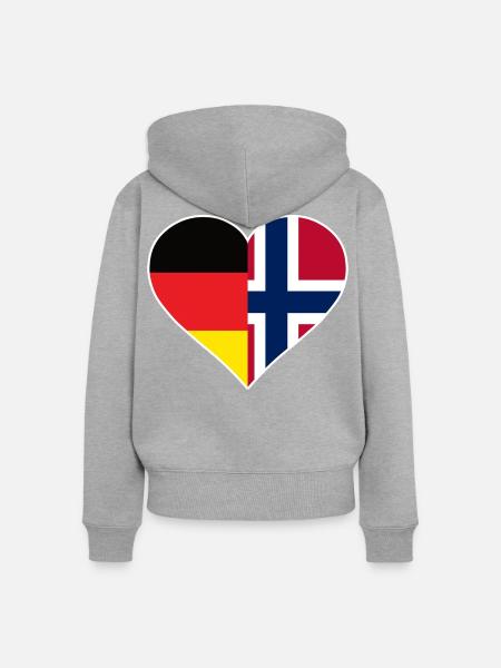 Deutsch-Norwegisches Flaggenherz - Frauen Premium Bio Zip Hoodie - Grau meliert