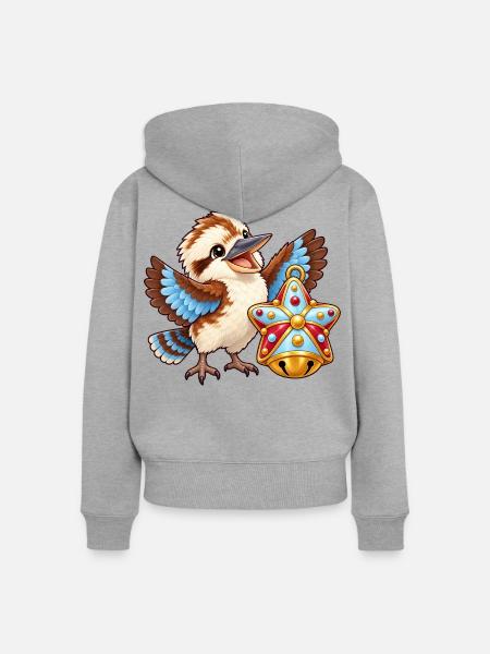 Kookaburra mit bunter Zuckerstern-Glocke - Frauen Premium Bio Zip Hoodie - Grau meliert