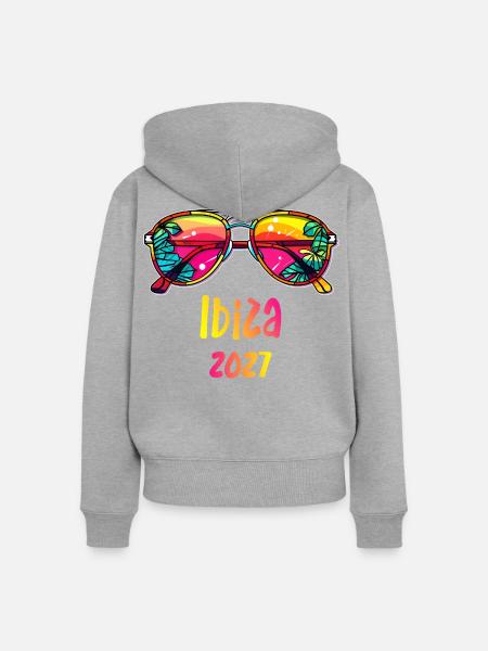 Ibiza 2027 Rainbow Sunglasses Design - Frauen Premium Bio Zip Hoodie - Grau meliert