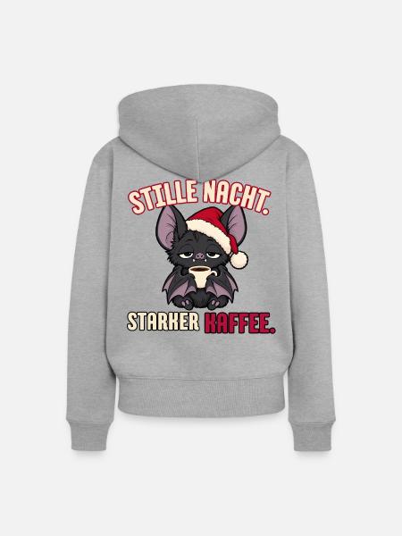 Stille Nacht starker Kaffee - Frauen Premium Bio Zip Hoodie - Grau meliert