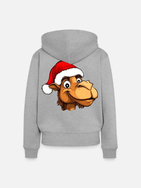 Kamele Christmas - Frauen Premium Bio Zip Hoodie - Grau meliert