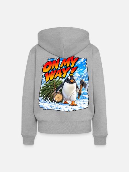 Bin unterwegs! Gentoo-Pinguin - Frauen Premium Bio Zip Hoodie - Grau meliert