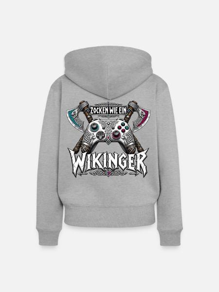 Zocken wie ein Wikinger | Noventra - Frauen Premium Bio Zip Hoodie - Grau meliert