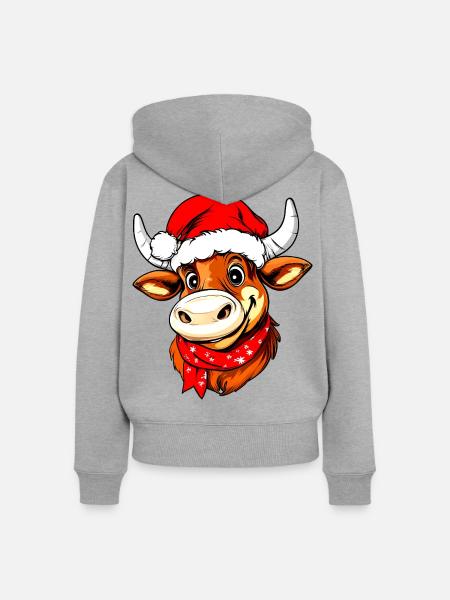 Weihnachtsmann Stier - Frauen Premium Bio Zip Hoodie - Grau meliert