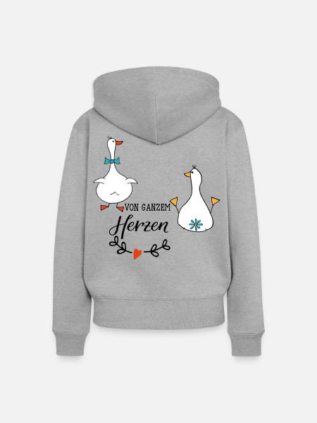 von ganzem Herzen - Frauen Premium Bio Zip Hoodie - Grau meliert