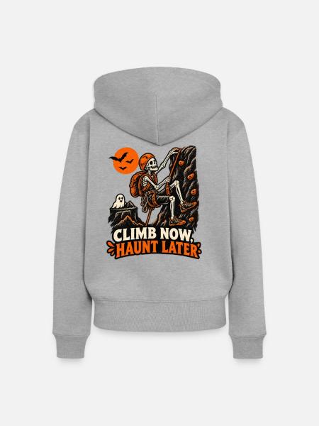 Climb Now Haunt Later - Frauen Premium Bio Zip Hoodie - Grau meliert