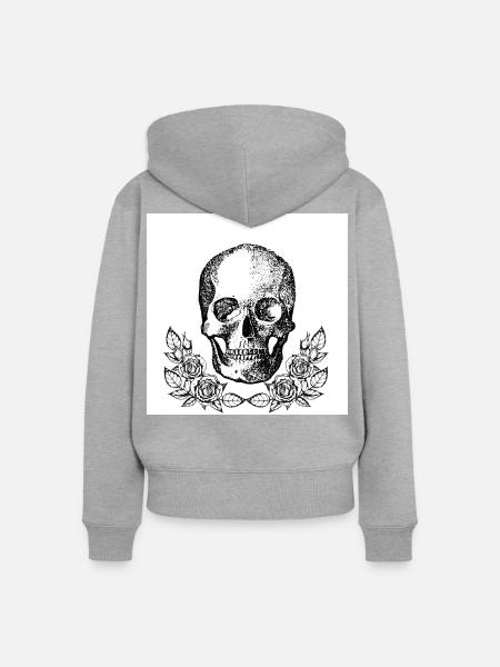 Gotischer Schädel mit Rosen - Frauen Premium Bio Zip Hoodie - Grau meliert