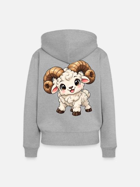 Widder Sternzeichen im Kawaii-Stil - Frauen Premium Bio Zip Hoodie - Grau meliert