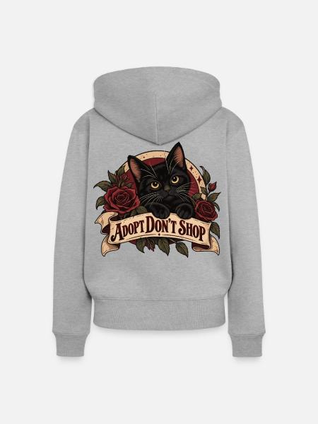 Adopt Don’t Shop Black Cat - Frauen Premium Bio Zip Hoodie - Grau meliert